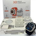 Combo Smartwatch X8 Ultra con Audífonos y Power Bank Negro