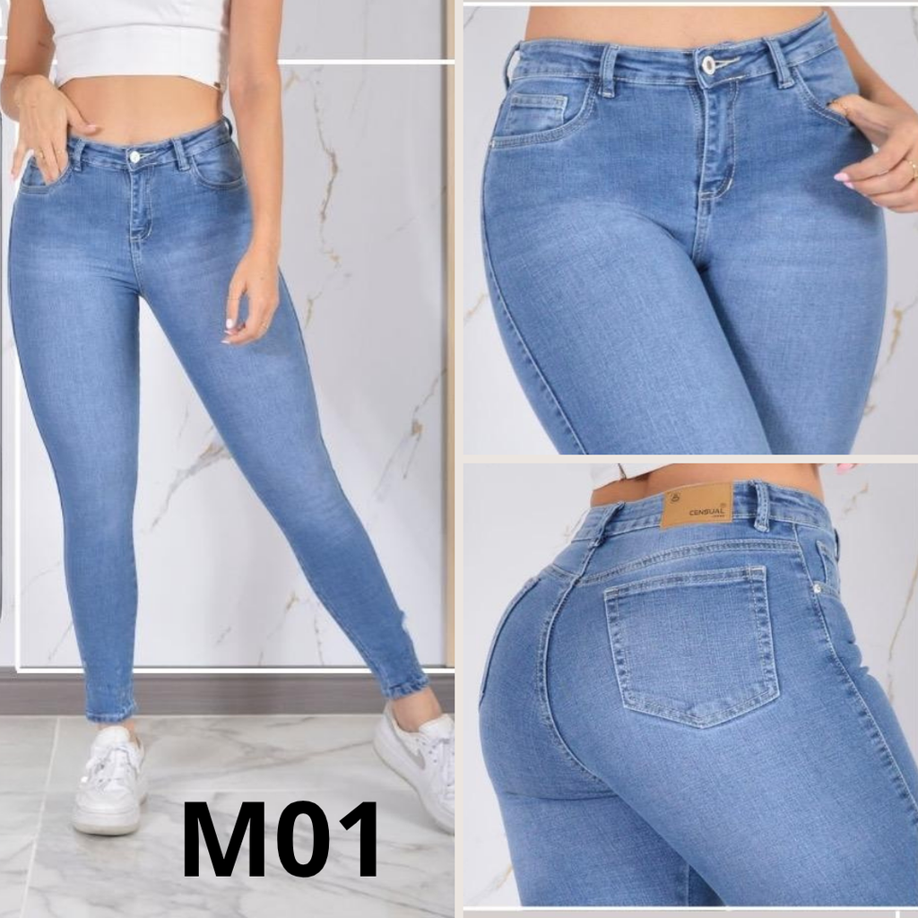 Combo X3 Jeans Tiro Alto Levanta Cola Stretch Mujer