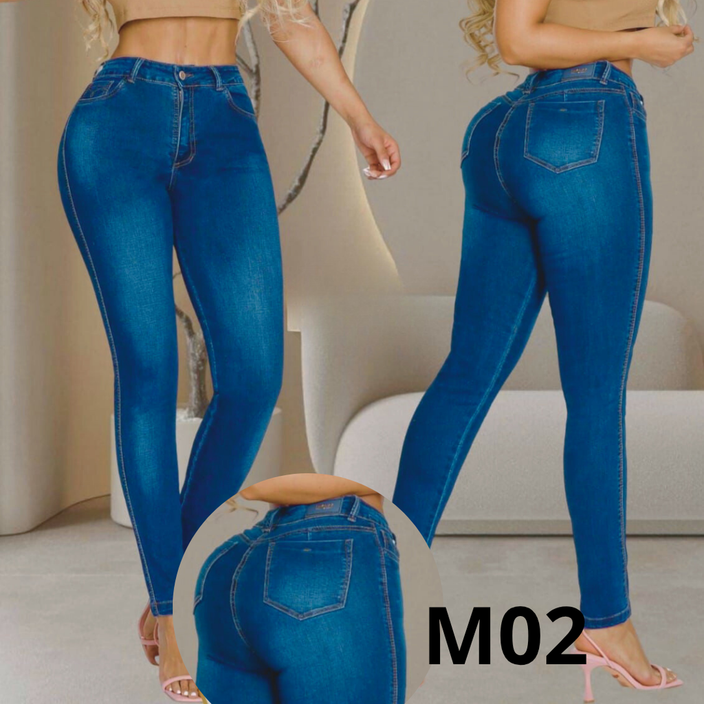 Combo X3 Jeans Tiro Alto Levanta Cola Stretch Mujer