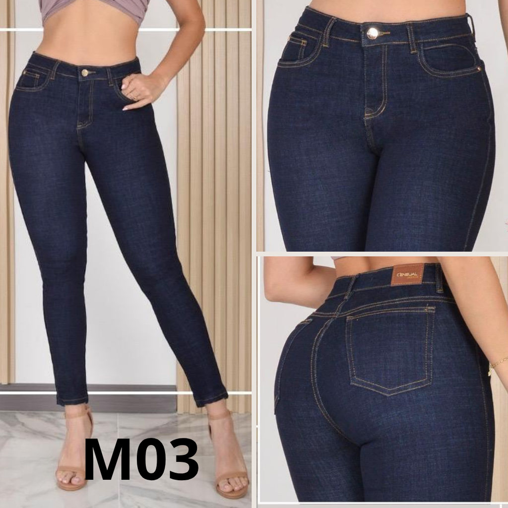 Combo X3 Jeans Tiro Alto Levanta Cola Stretch Mujer
