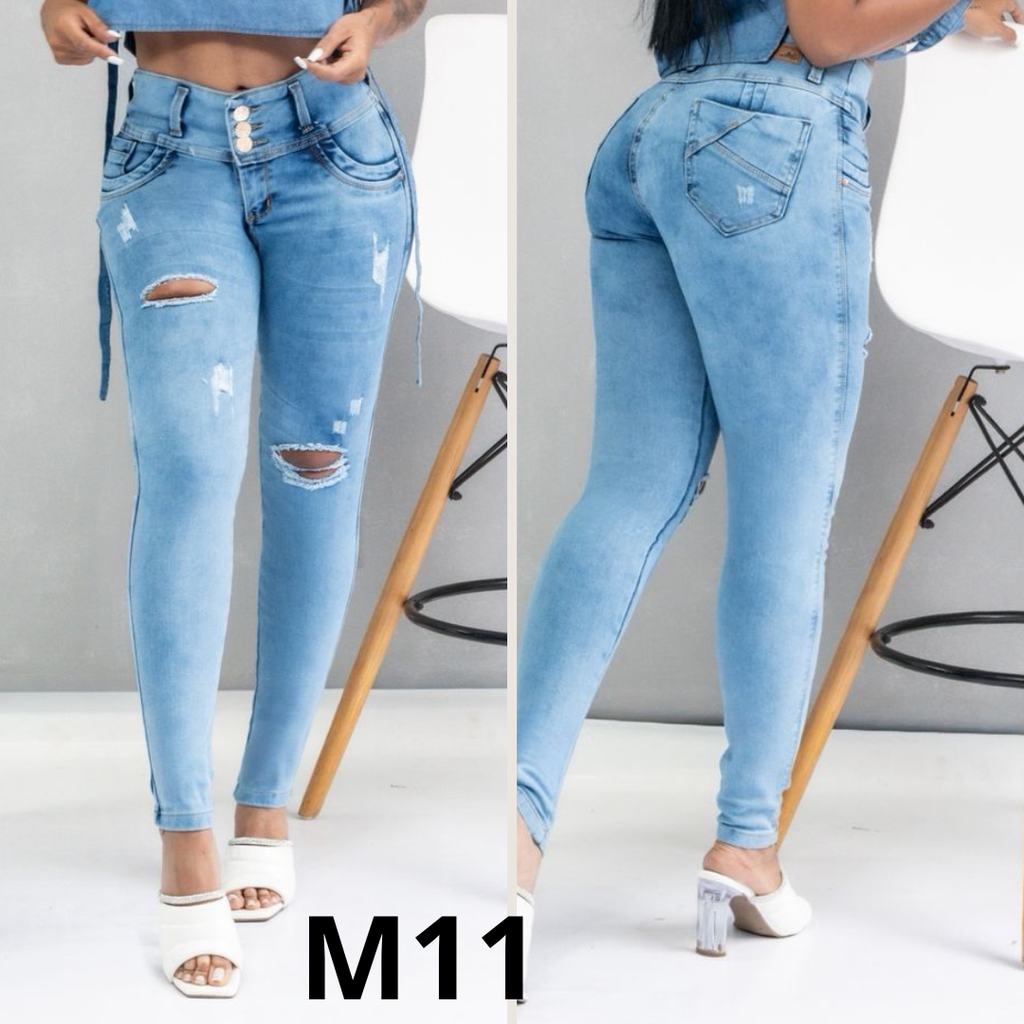 Combo X3 Jeans Tiro Alto Levanta Cola Stretch Mujer
