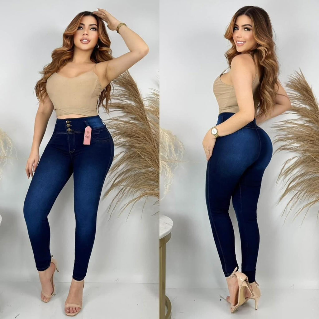 Jeans Dama Levanta Cola Bota Pegada Azul Elásticos