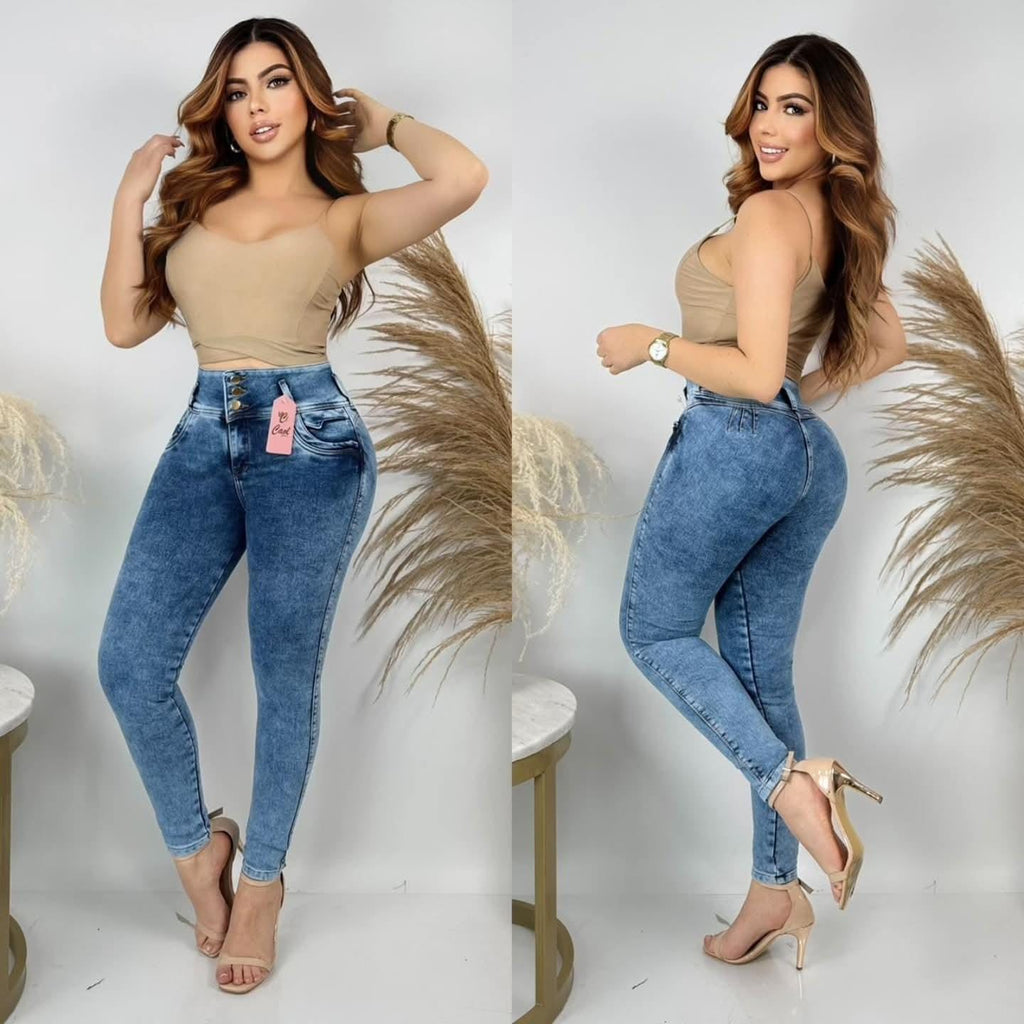 Jeans Dama Levanta Cola Bota Pegada Azul Elásticos