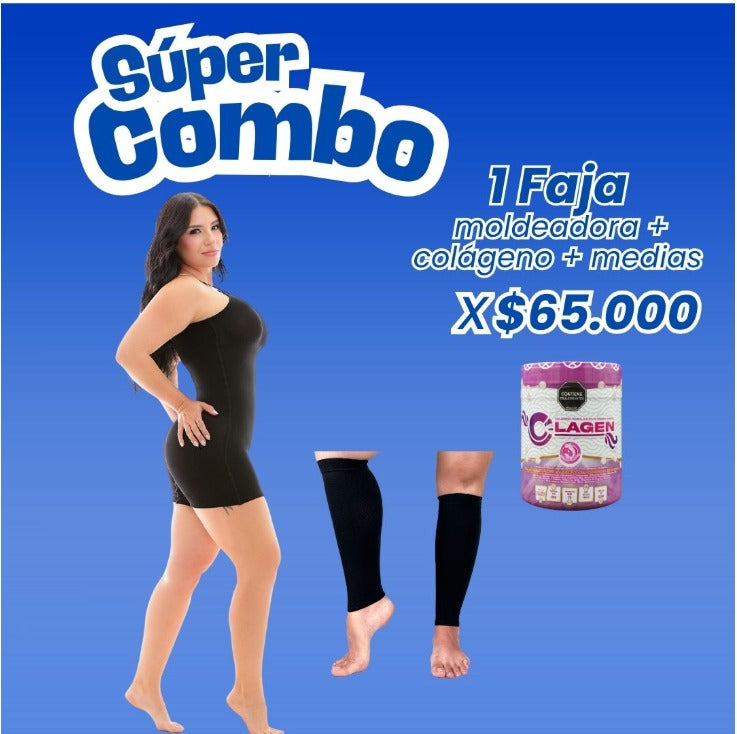 Combo Bienestar 2514 Colágeno Medias Pantorrilleras y Enterizo Moldeador.  PAGAS 93.000 al recibir y 2 CUOTAS QUINCENALES DE 21000