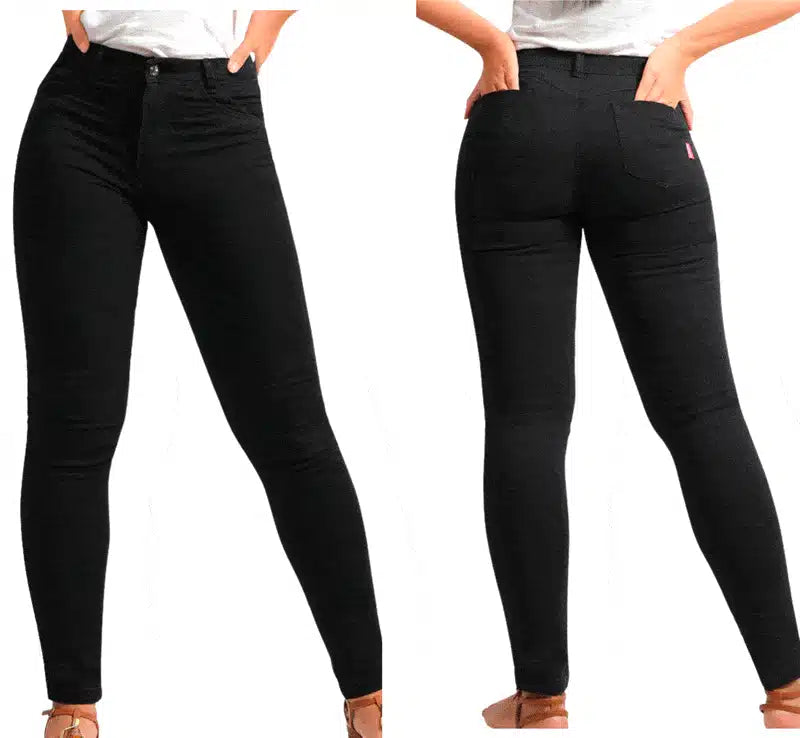 Jean Stretch Negro Tiro Alto Bota Recta Dama