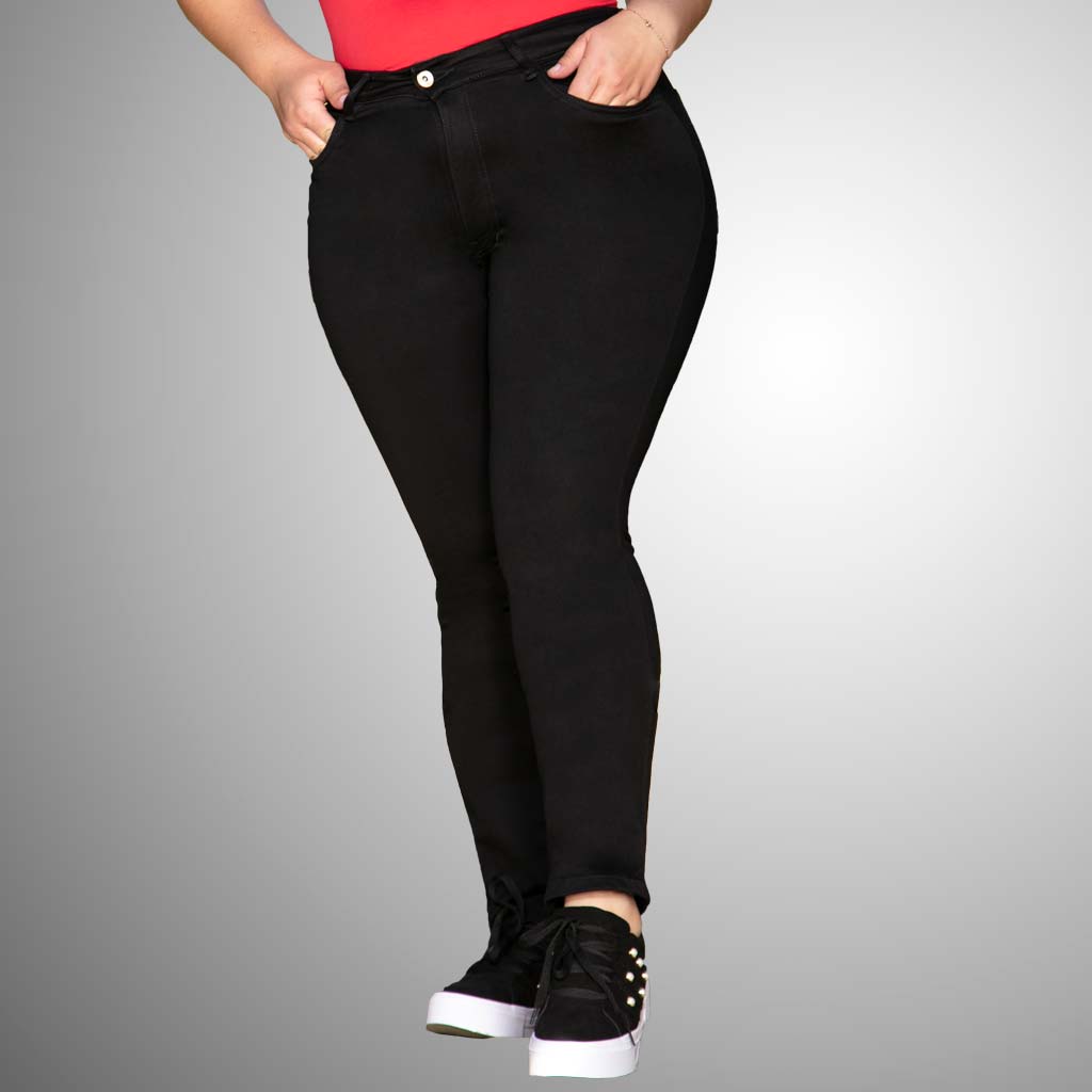 Jean Stretch Negro Tiro Alto Bota Recta Dama