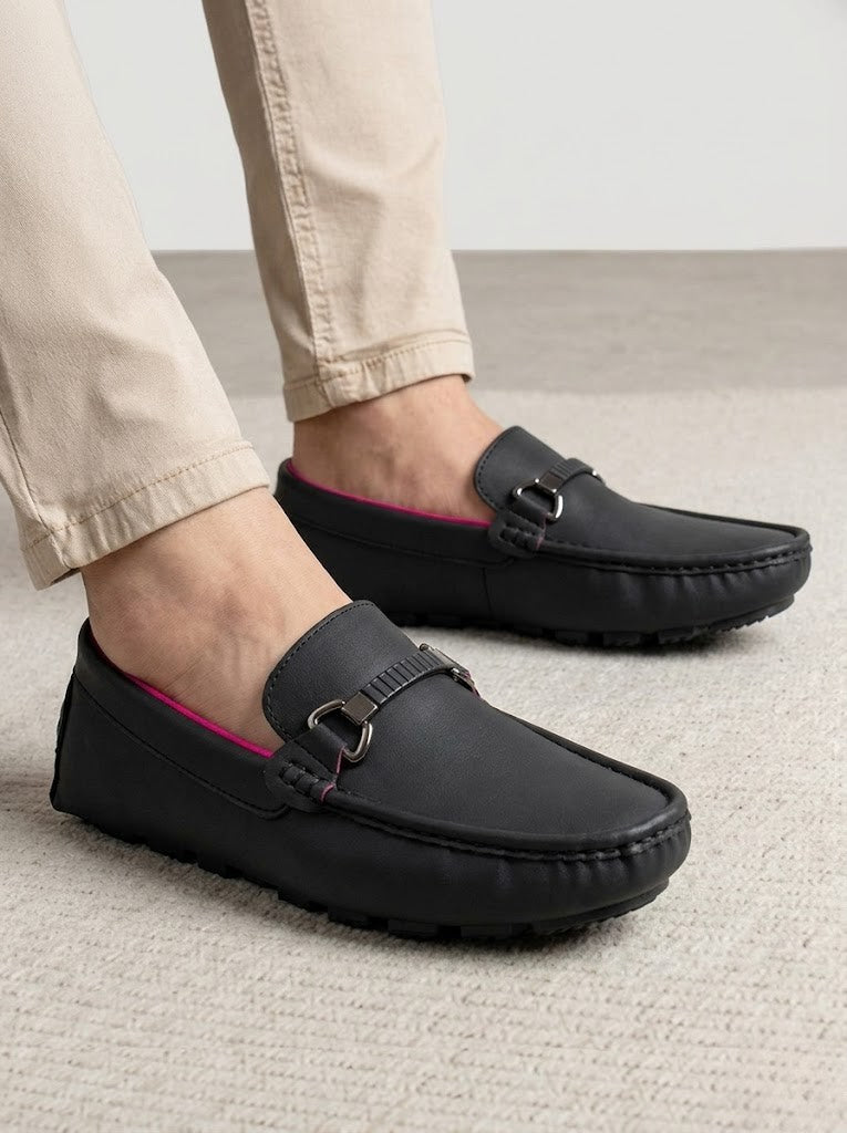 Mocasín para Caballero ER24 Slip-on con Herraje Metálico Negro