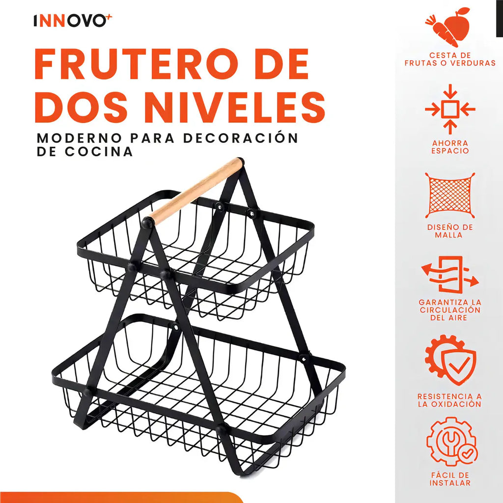 Innovo Home Organizador de Frutas 2 Niveles Metal Negro