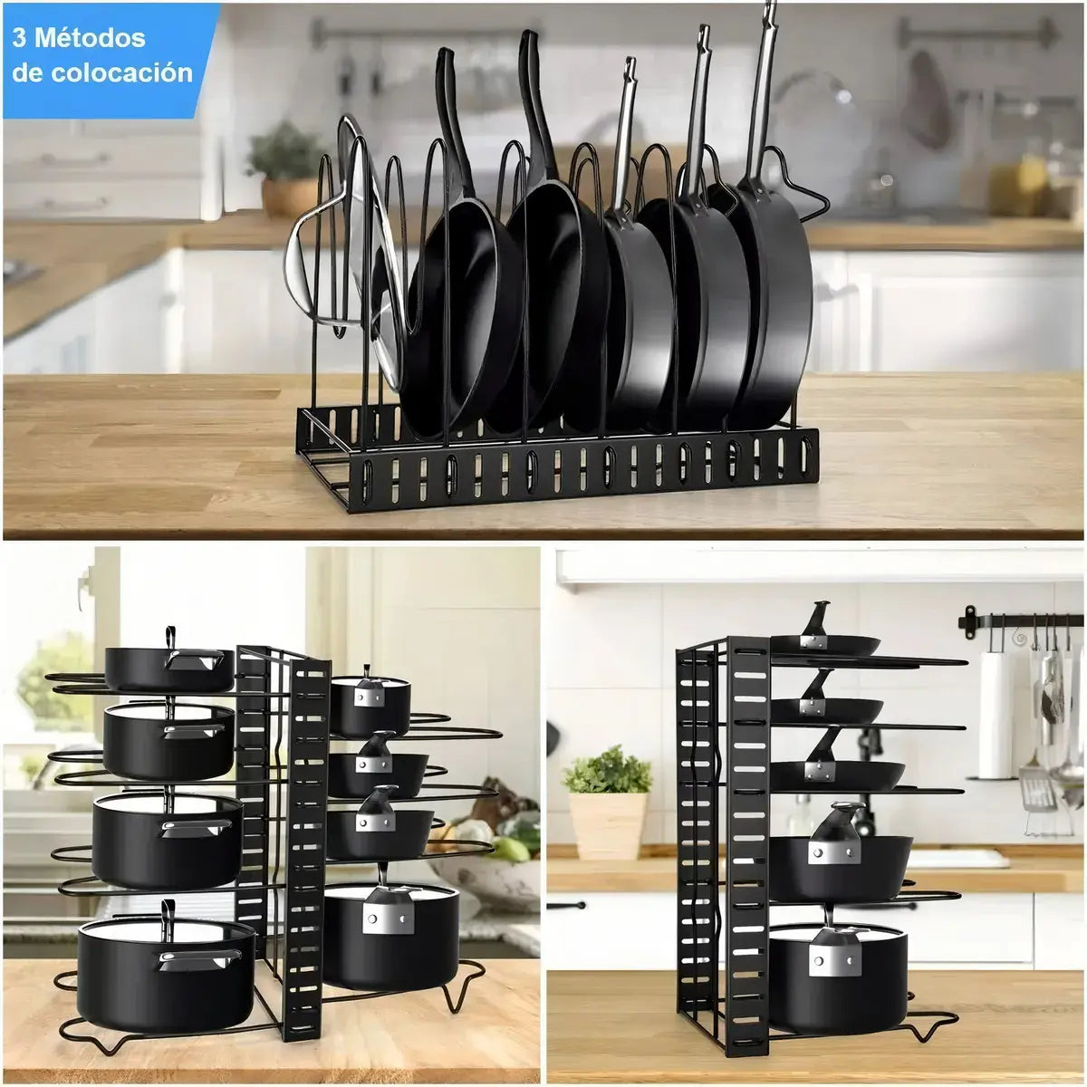 Uekekicg Organizador Ajustable Ollas Sartenes Hierro Negro 8 Niveles