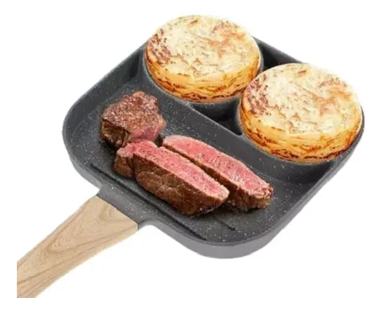 Sartén Antiadherente Multiusos 3 Puestos Plancha Para Asar Gris