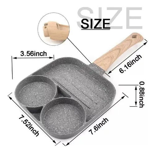 Sartén Antiadherente Multiusos 3 Puestos Plancha Para Asar Gris