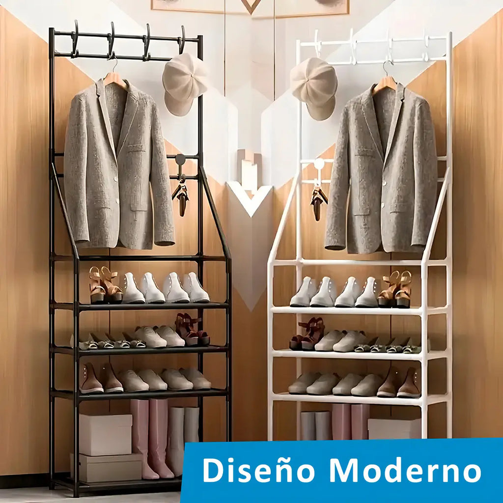 Simple Lifestyle Mueble Organizador Perchero Zapatero 12 Ganchos Negro