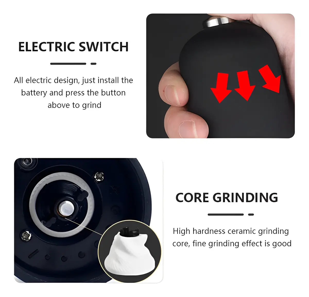 Milopts Molino Eléctrico de Sal y Pimienta con Luz LED Negro