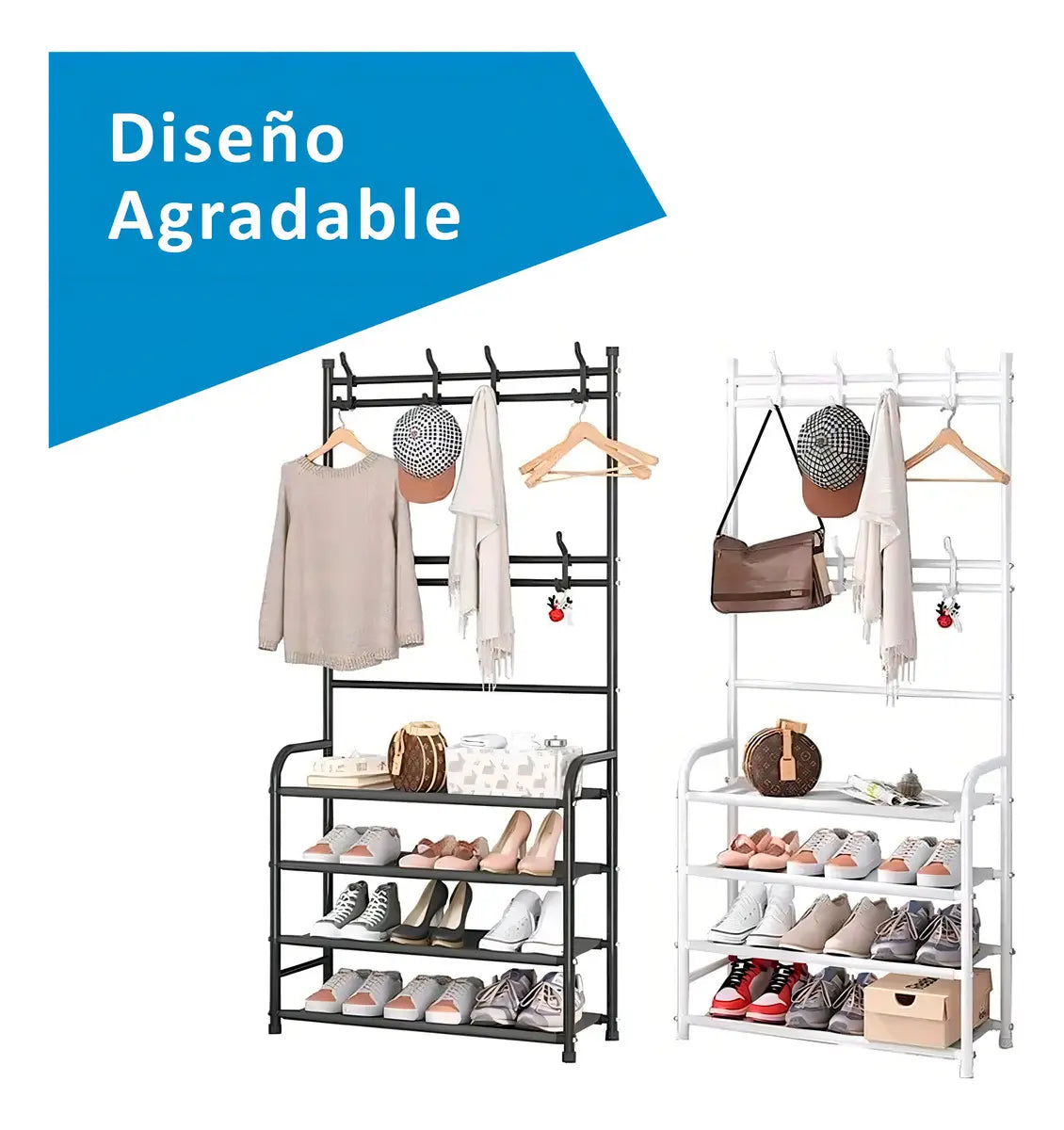 Simple Lifestyle Mueble Organizador Perchero Zapatero 12 Ganchos Negro
