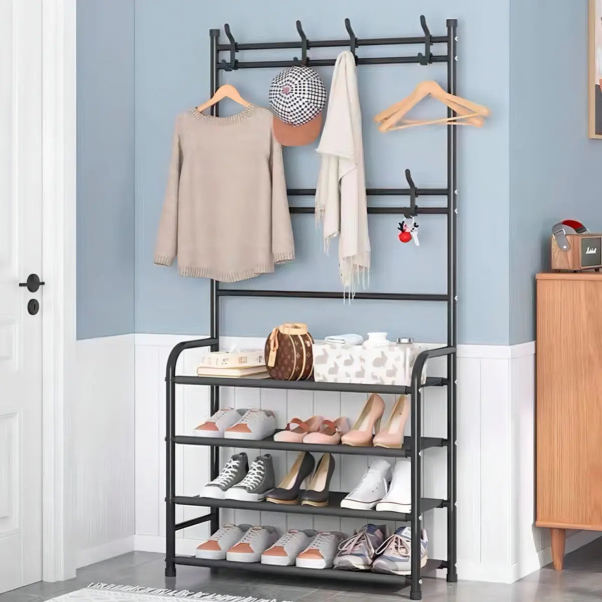 Simple Lifestyle Mueble Organizador Perchero Zapatero 12 Ganchos Negro