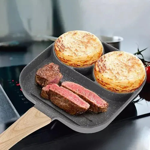 Sartén Antiadherente Multiusos 3 Puestos Plancha Para Asar Gris