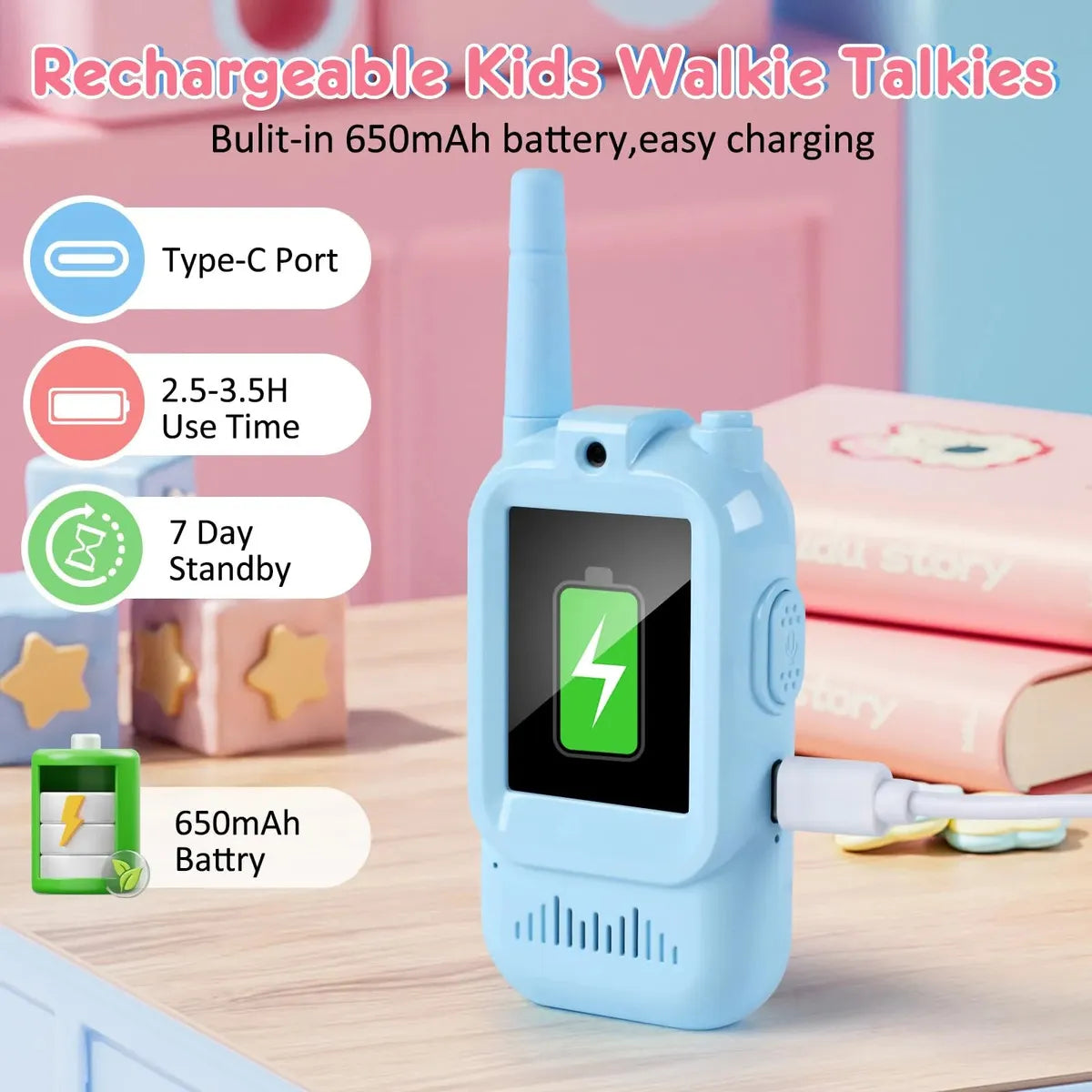 Leaxmiour Walkie Talkies de Video para Niños con Cámara Rosa