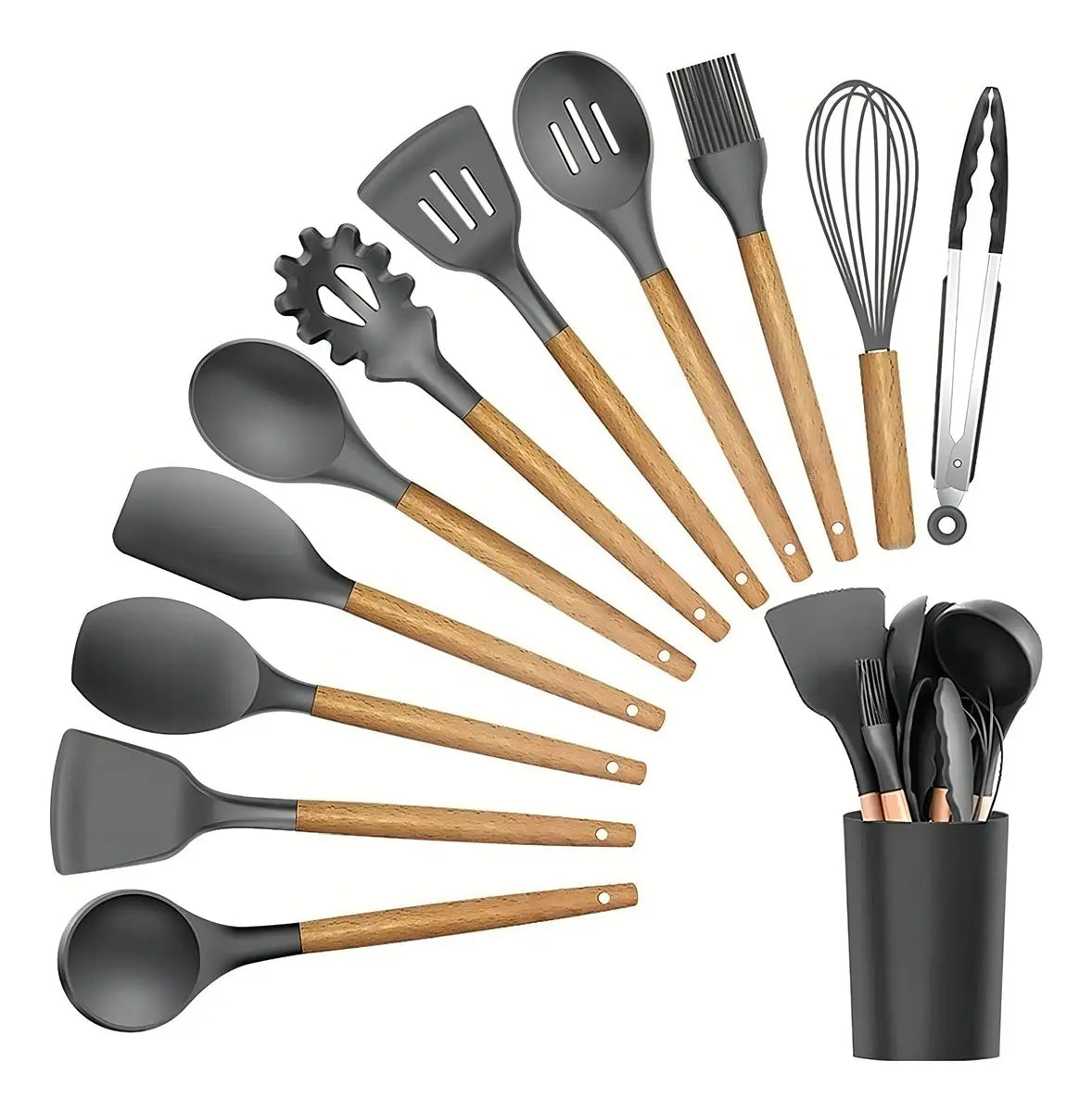 Kitchen Set Utensilios Cocina 12 Piezas Silicona Elegantes Gris