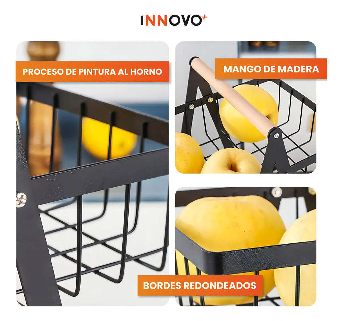 Innovo Home Organizador de Frutas 2 Niveles Metal Negro