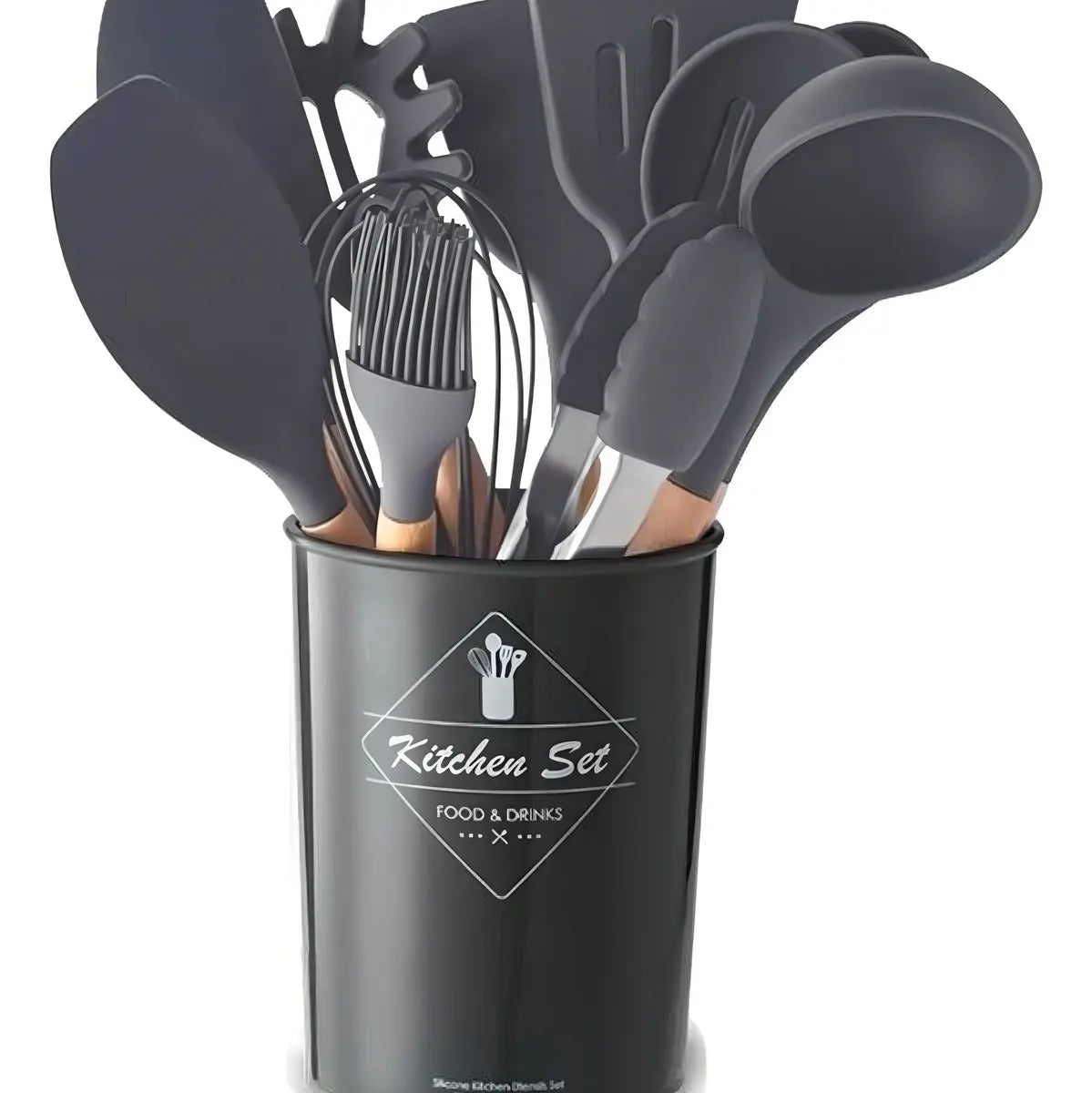 Kitchen Set Utensilios Cocina 12 Piezas Silicona Elegantes Gris