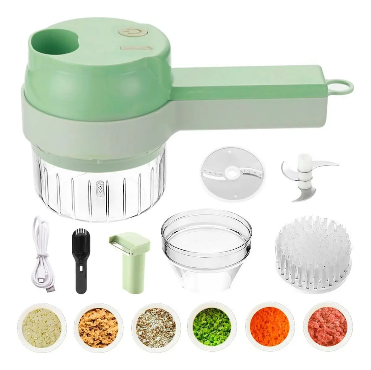 Guiro Picador de Verduras Eléctrico Multifuncional 4 en 1 250ml Verde