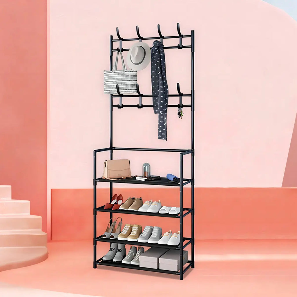 Simple Lifestyle Mueble Organizador Perchero Zapatero 12 Ganchos Negro