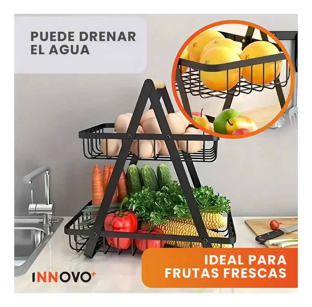 Innovo Home Organizador de Frutas 2 Niveles Metal Negro