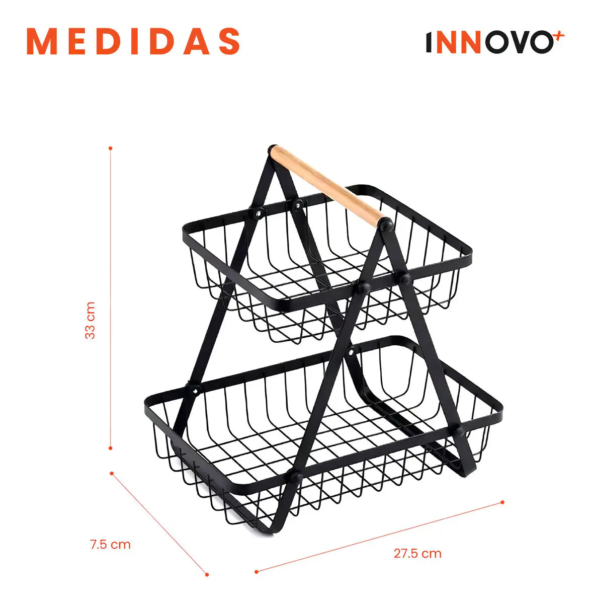 Innovo Home Organizador de Frutas 2 Niveles Metal Negro