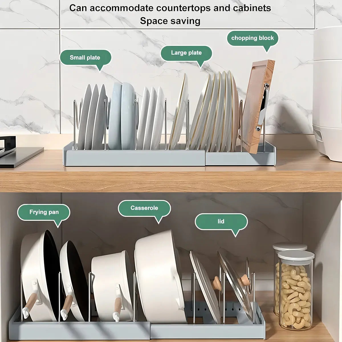 Expanding Cookware Organizador Ajustable para Tapas, Ollas y Platos
