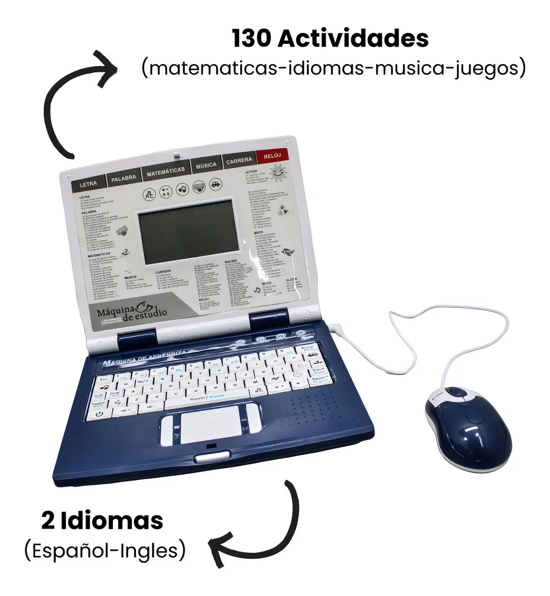 Computadora Juguete Didáctica Bei Tian 130 Funciones Bilingüe Azul Marino