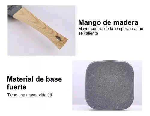 Sartén Antiadherente Multiusos 3 Puestos Plancha Para Asar Gris