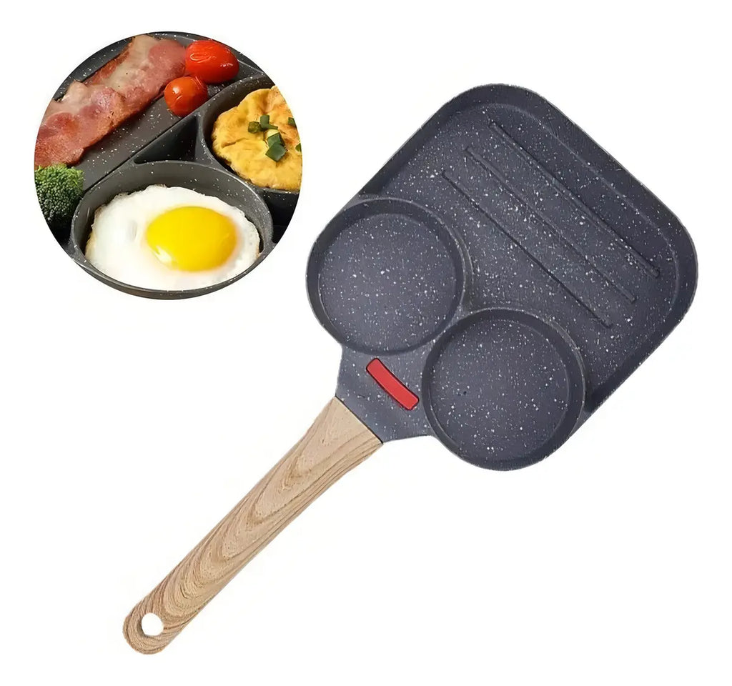 Sartén Antiadherente Multiusos 3 Puestos Plancha Para Asar Gris