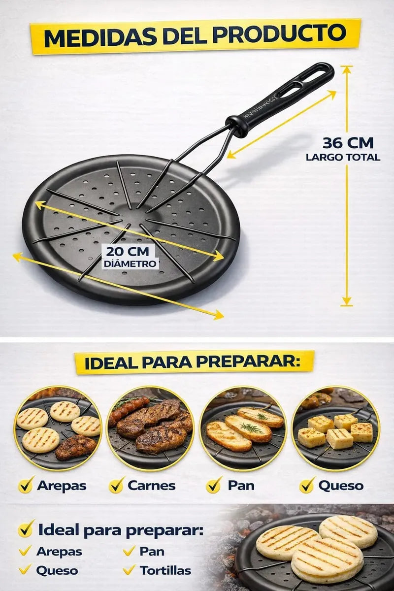 Generic Parrilla Asadora para Arepas Esmaltada con Mango Resistente