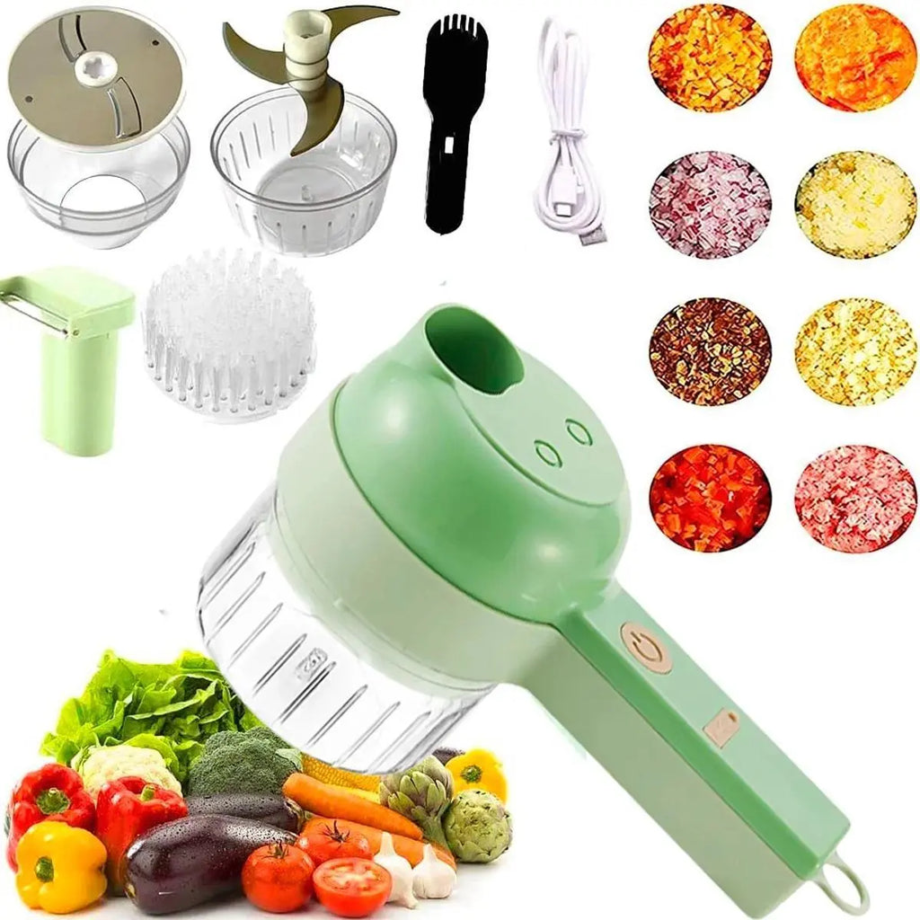 Guiro Picador de Verduras Eléctrico Multifuncional 4 en 1 250ml Verde