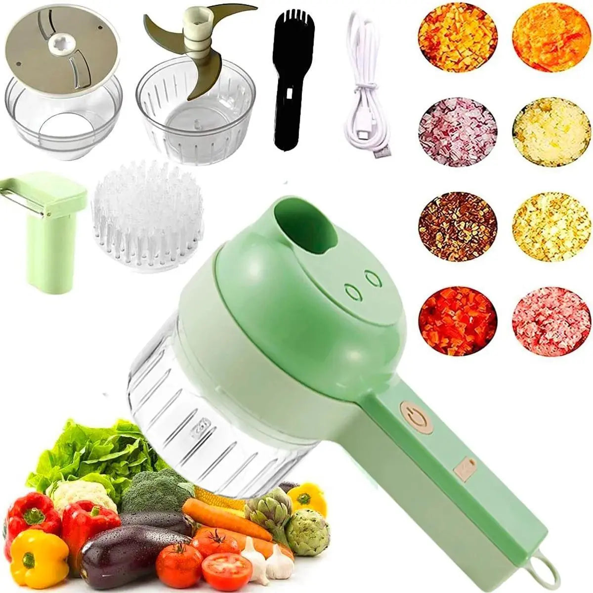 Guiro Picador de Verduras Eléctrico Multifuncional 4 en 1 250ml Verde