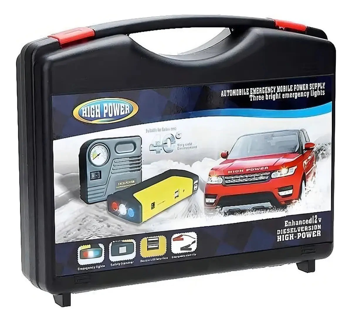 High Power Arrancador de Batería 12V con Compresor 600A Negro
