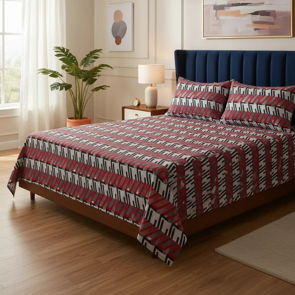 Chantu Juego de Sábanas Cama Doble Geométrico Estampado 4 Piezas