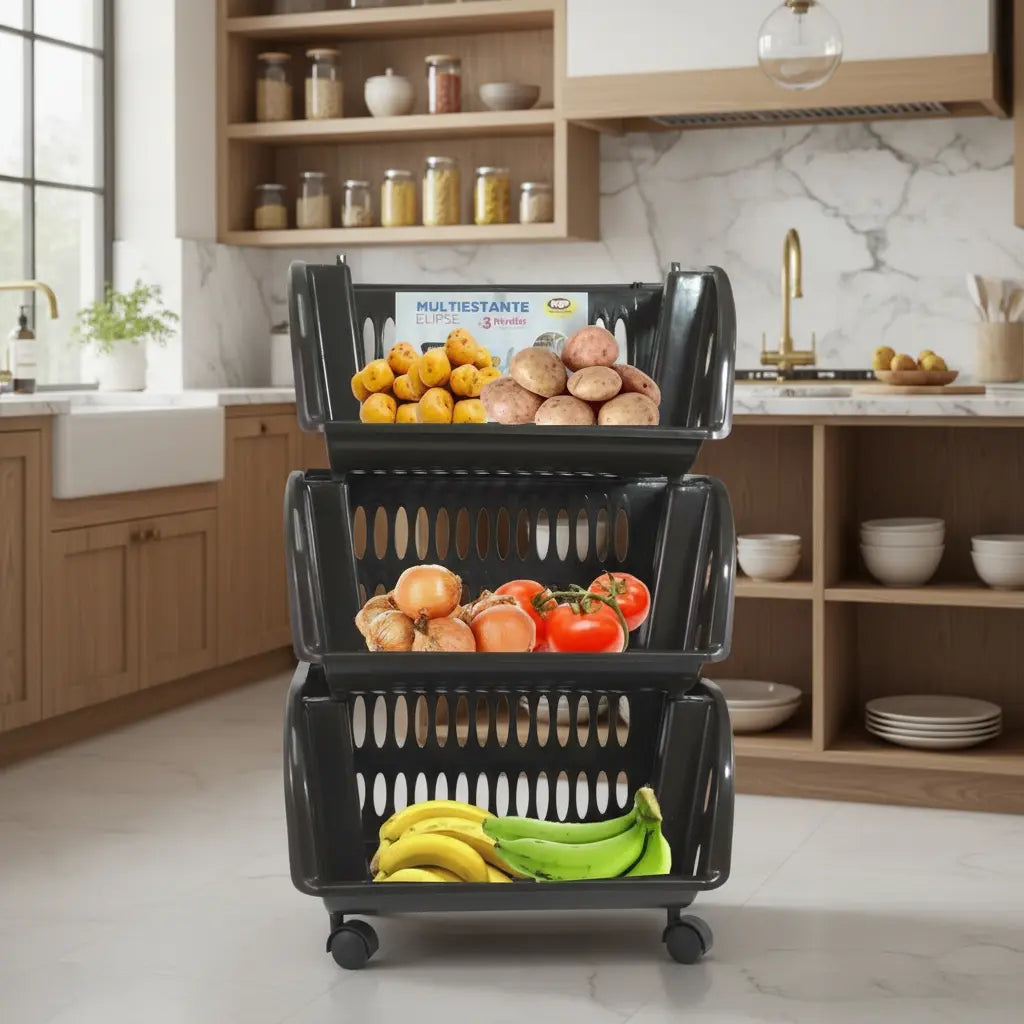 Novedades Plasticas Multiestante Elipse 3 Niveles con Ruedas Organizador