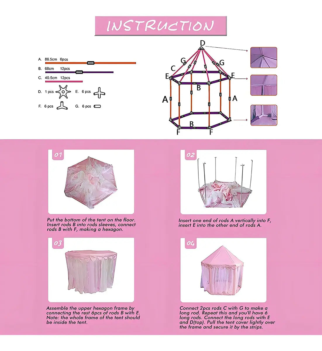 Genérica Carpa Castillo de Princesa con Velo Rosado Para Niñas
