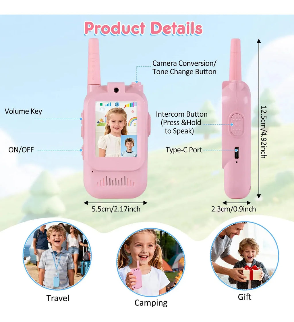 Leaxmiour Walkie Talkies de Video para Niños con Cámara Rosa