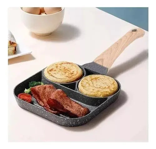 Sartén Antiadherente Multiusos 3 Puestos Plancha Para Asar Gris