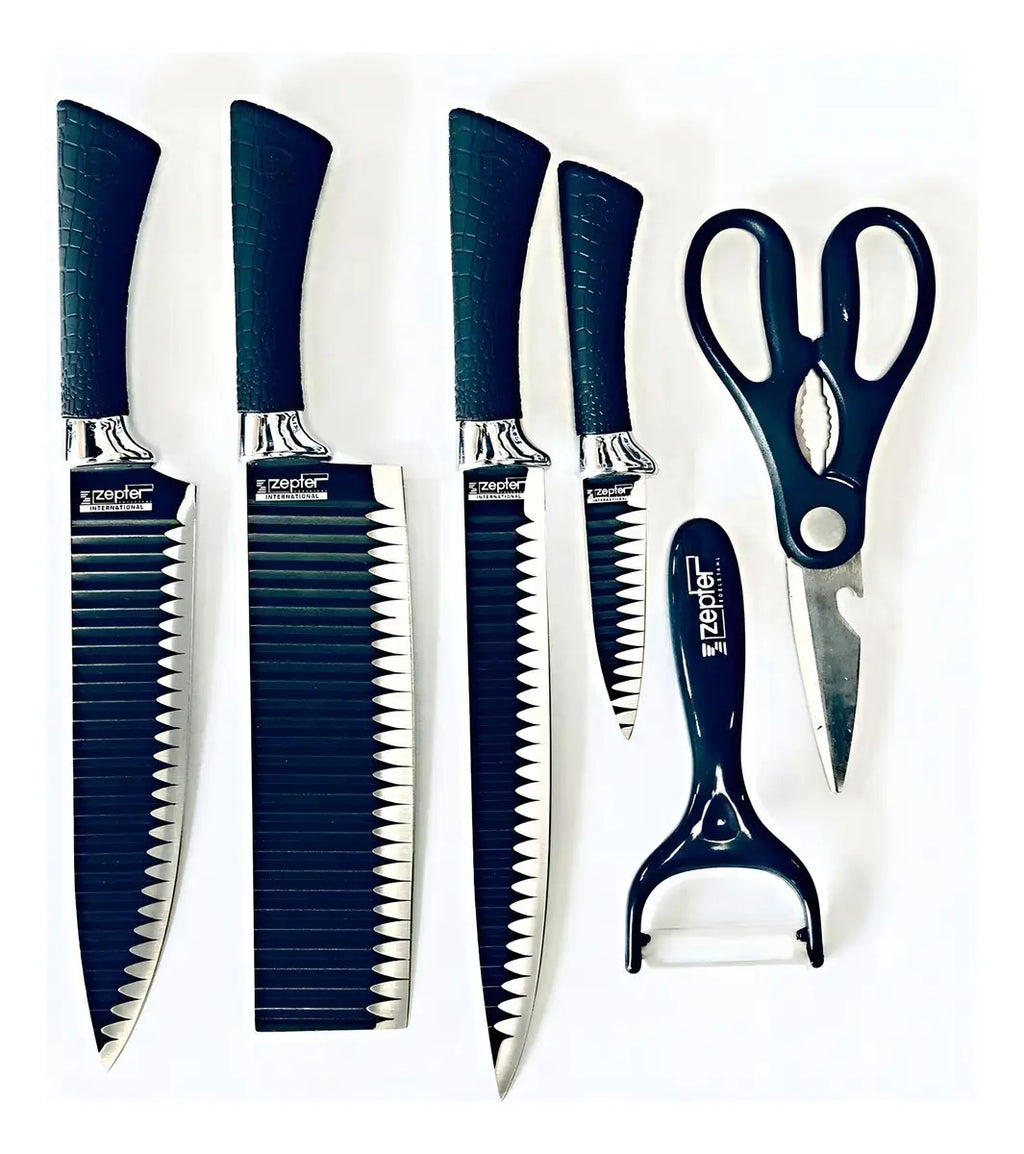 Juego de Cuchillos de Cocina Zepter 6 Piezas Acero Inoxidable Negro