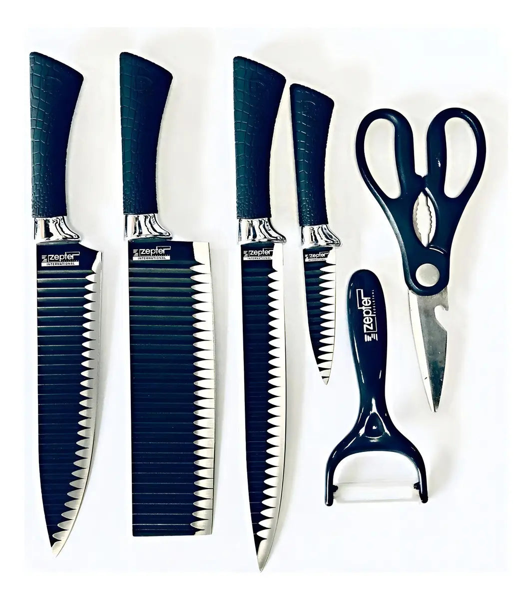 Juego de Cuchillos de Cocina Zepter 6 Piezas Acero Inoxidable Negro