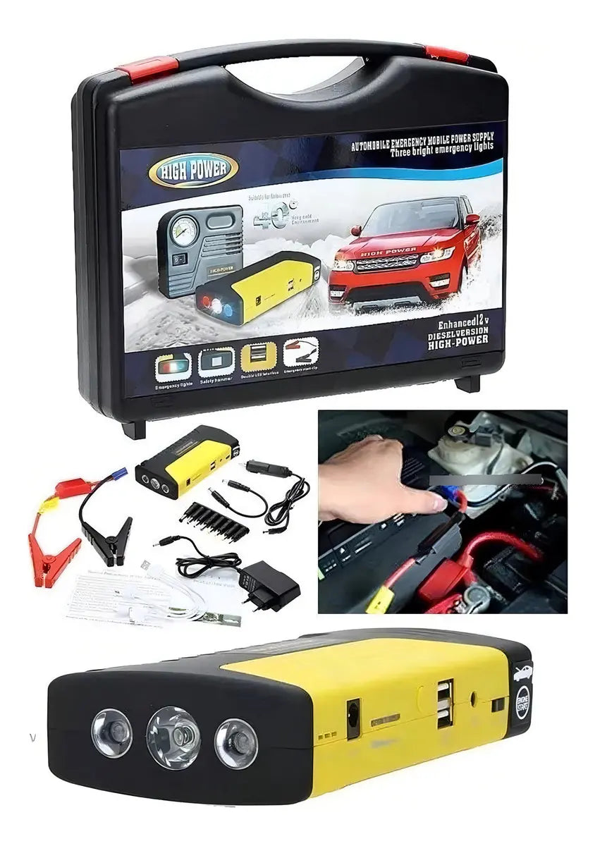 High Power Arrancador de Batería 12V con Compresor 600A Negro
