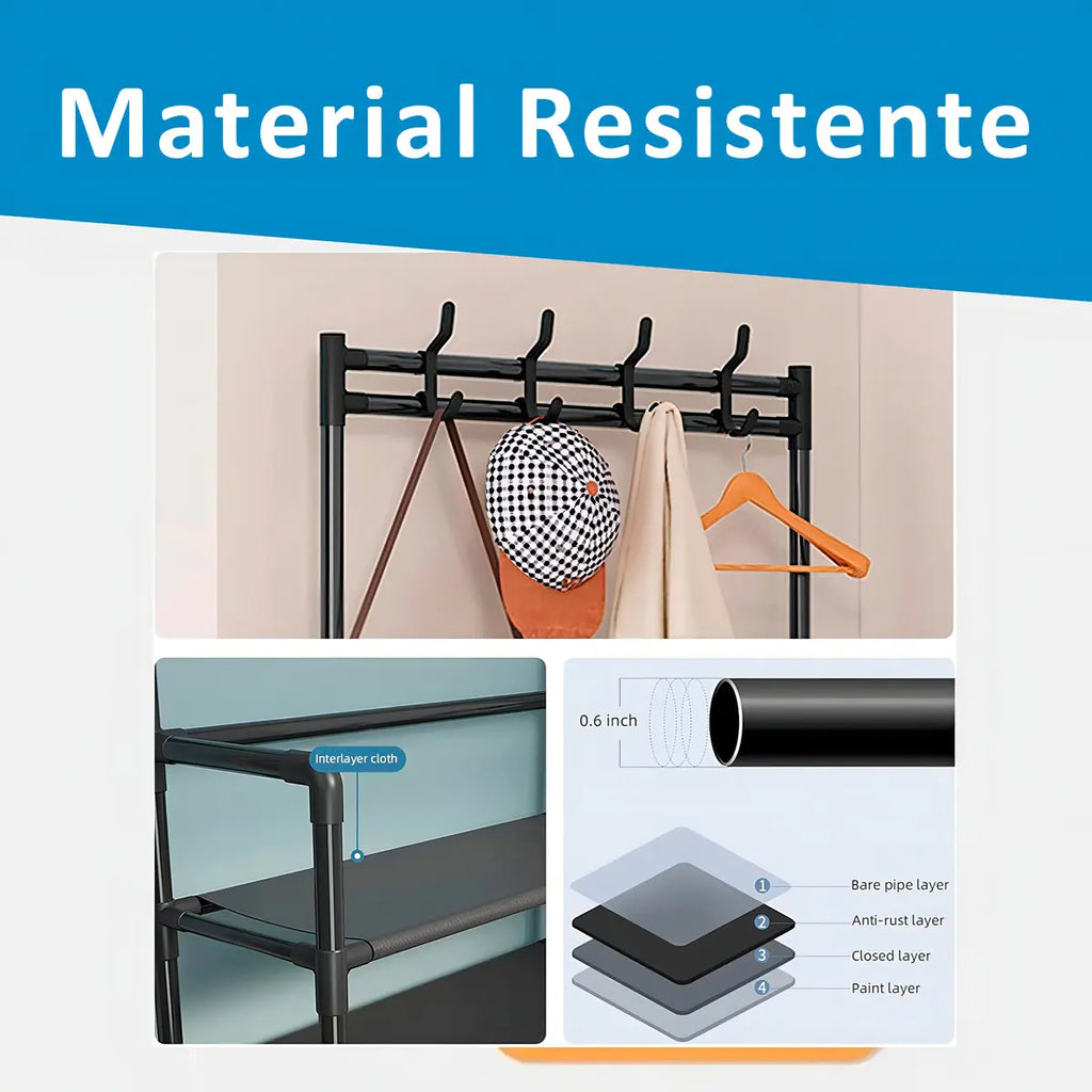 Simple Lifestyle Mueble Organizador Perchero Zapatero 12 Ganchos Negro