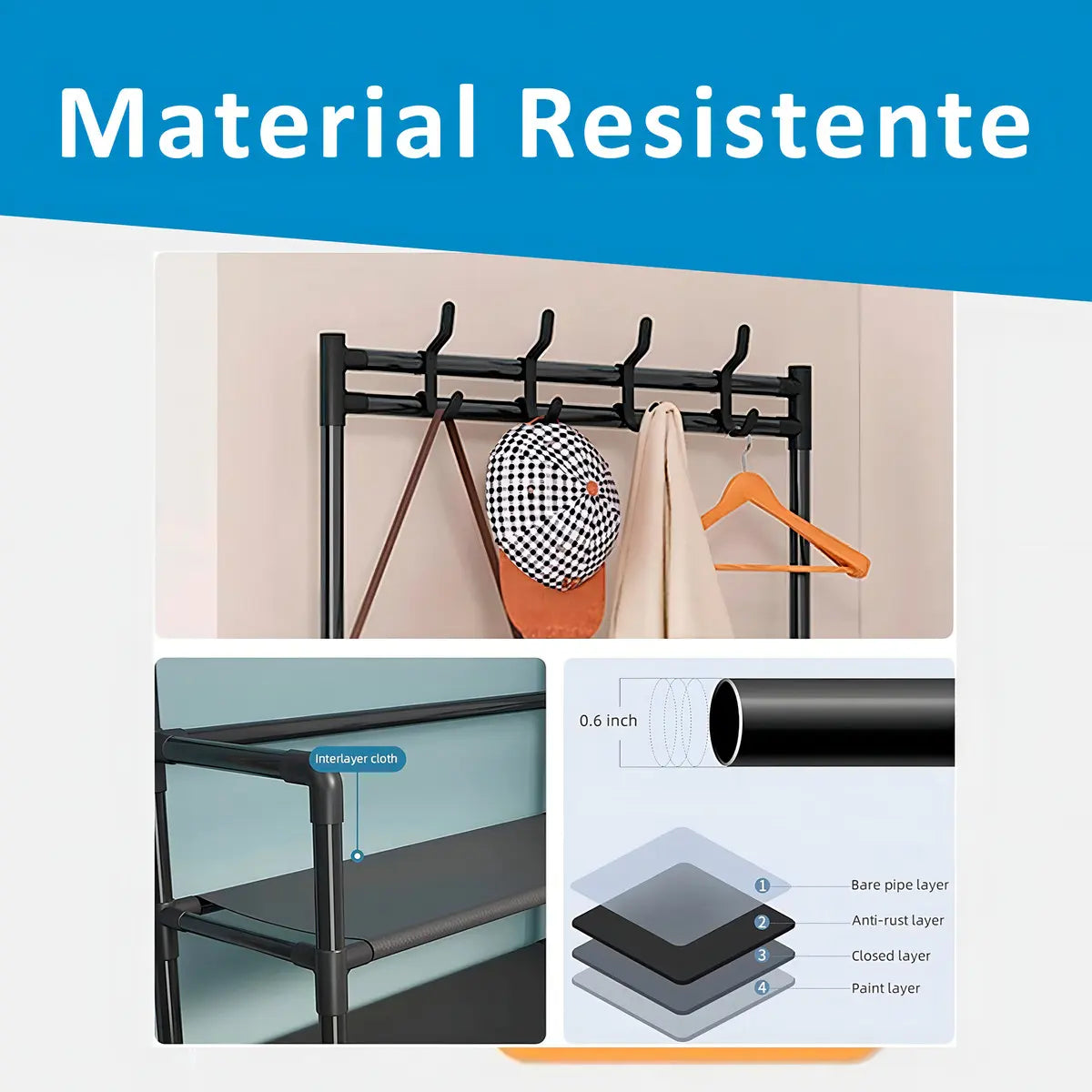 Simple Lifestyle Mueble Organizador Perchero Zapatero 12 Ganchos Negro