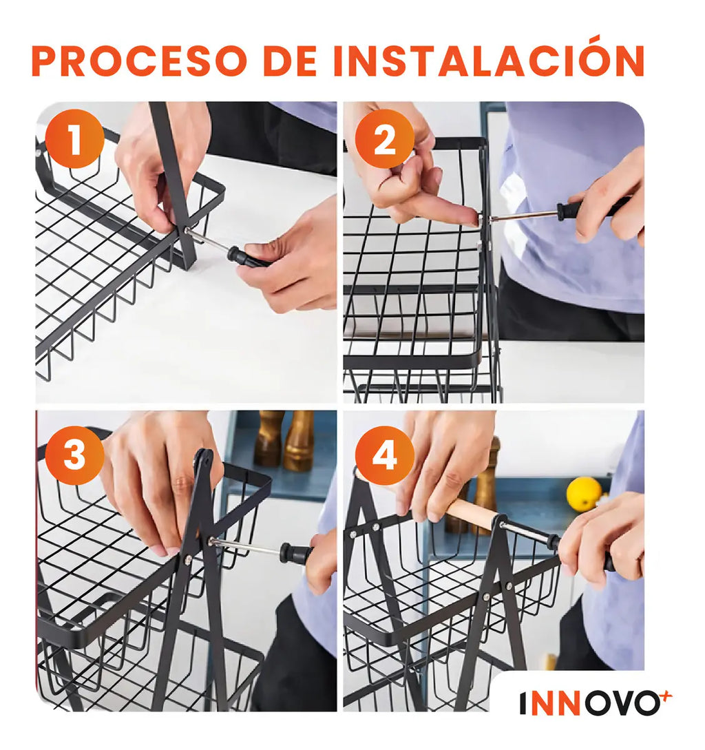 Innovo Home Organizador de Frutas 2 Niveles Metal Negro