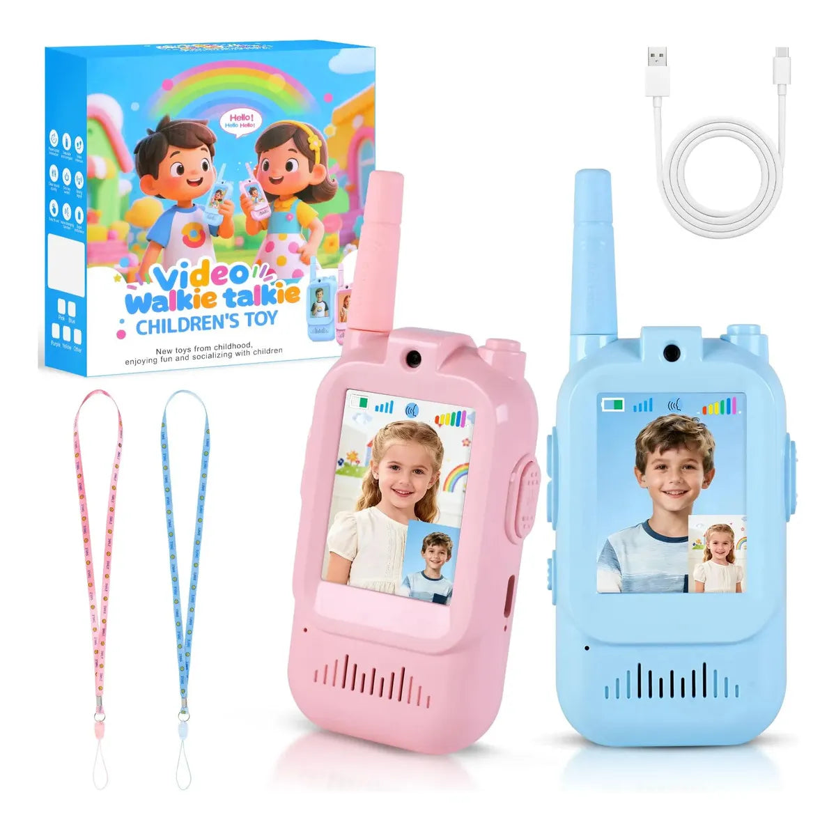 Leaxmiour Walkie Talkies de Video para Niños con Cámara Rosa