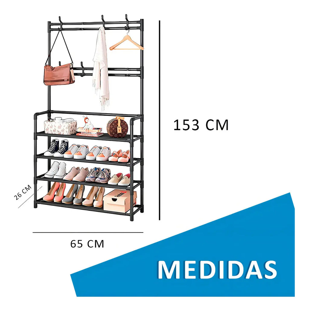 Simple Lifestyle Mueble Organizador Perchero Zapatero 12 Ganchos Negro