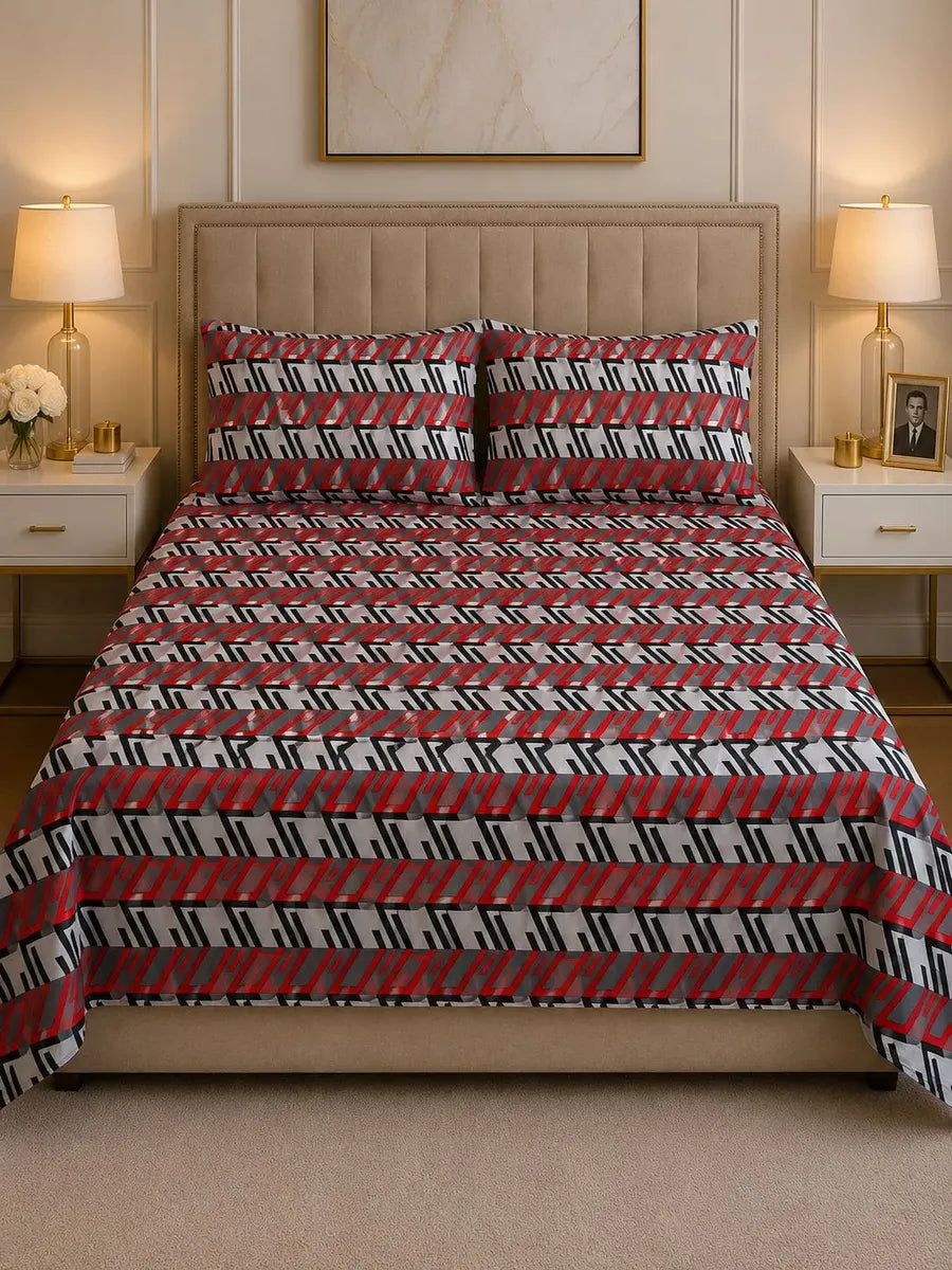 Chantu Juego de Sábanas Cama Doble Geométrico Estampado 4 Piezas